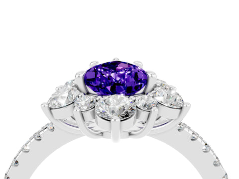 White gold Pear Cut Cut Diamond Floral Halo Pave Band with Prong Setting_4