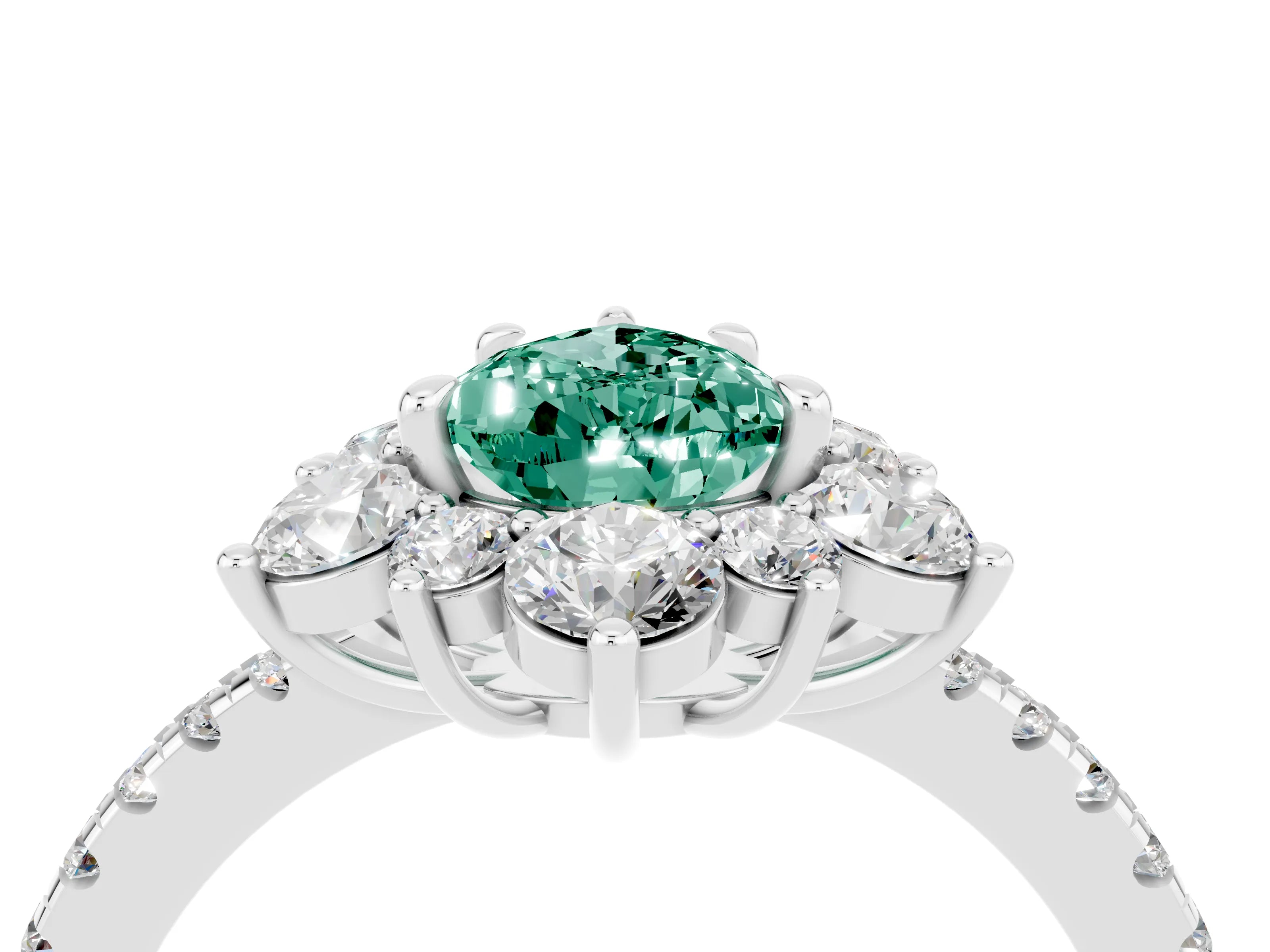 White gold Pear Cut Cut Diamond Floral Halo Pave Band with Prong Setting_4