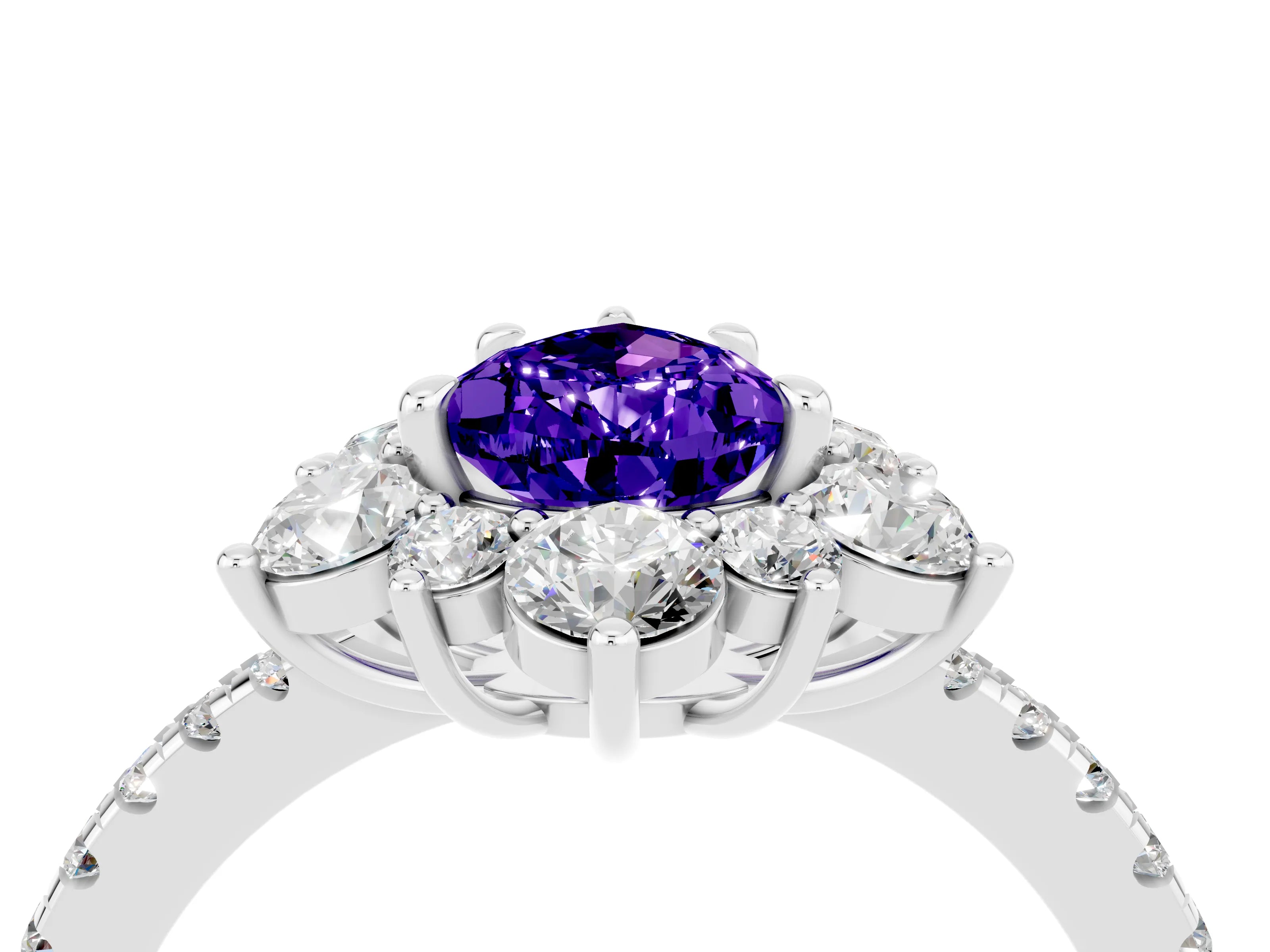 White gold Pear Cut Cut Diamond Floral Halo Pave Band with Prong Setting_4