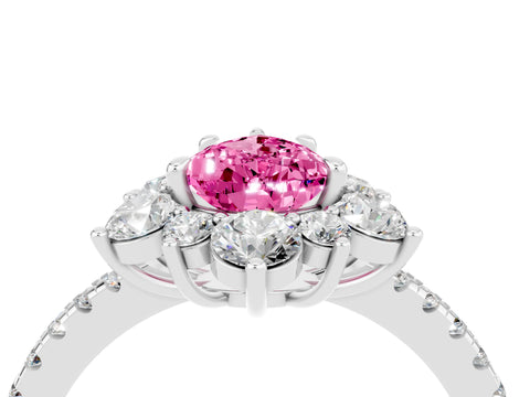 White gold Pear Cut Cut Diamond Floral Halo Pave Band with Prong Setting_4
