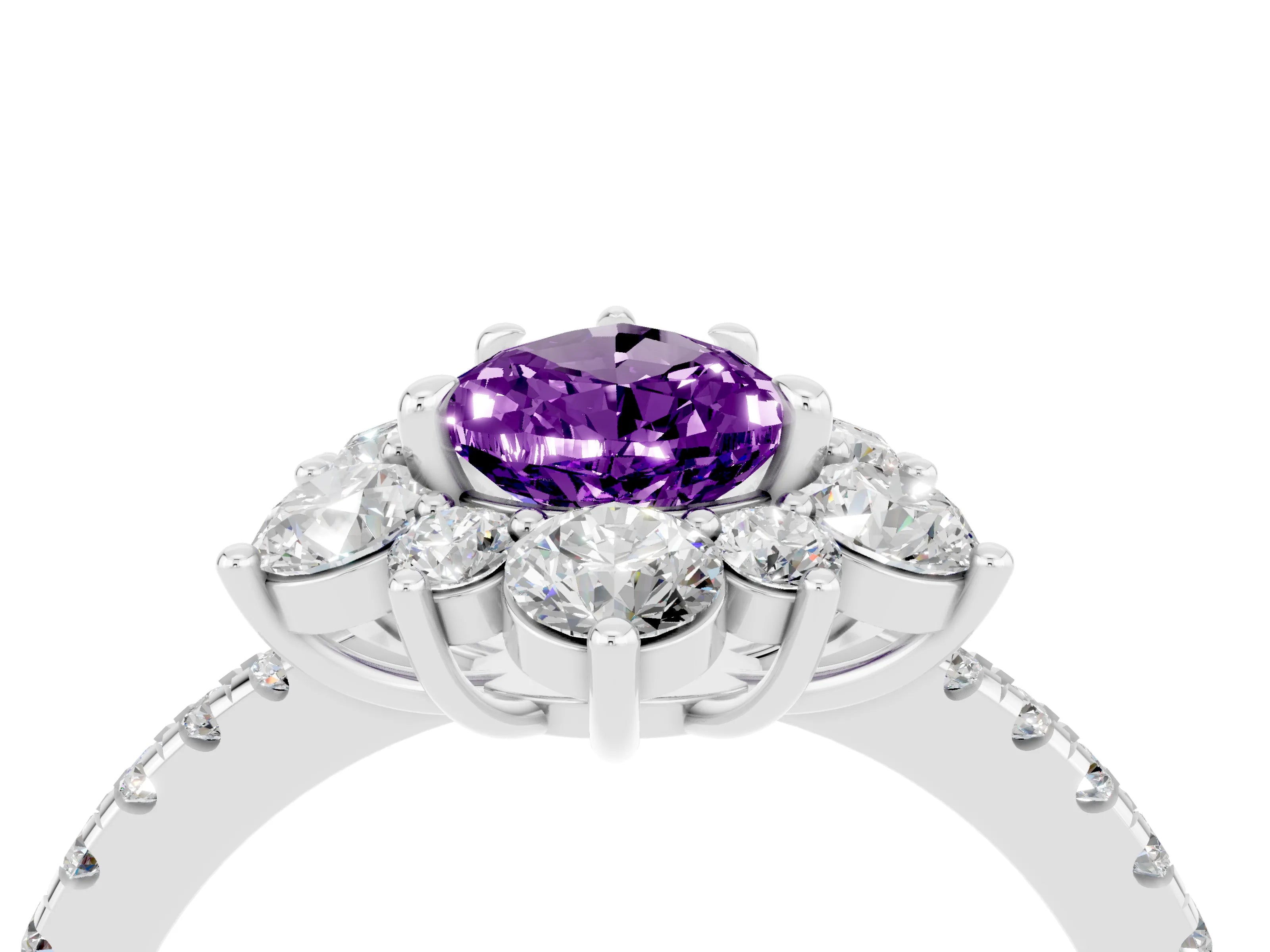 White gold Pear Cut Cut Diamond Floral Halo Pave Band with Prong Setting_4