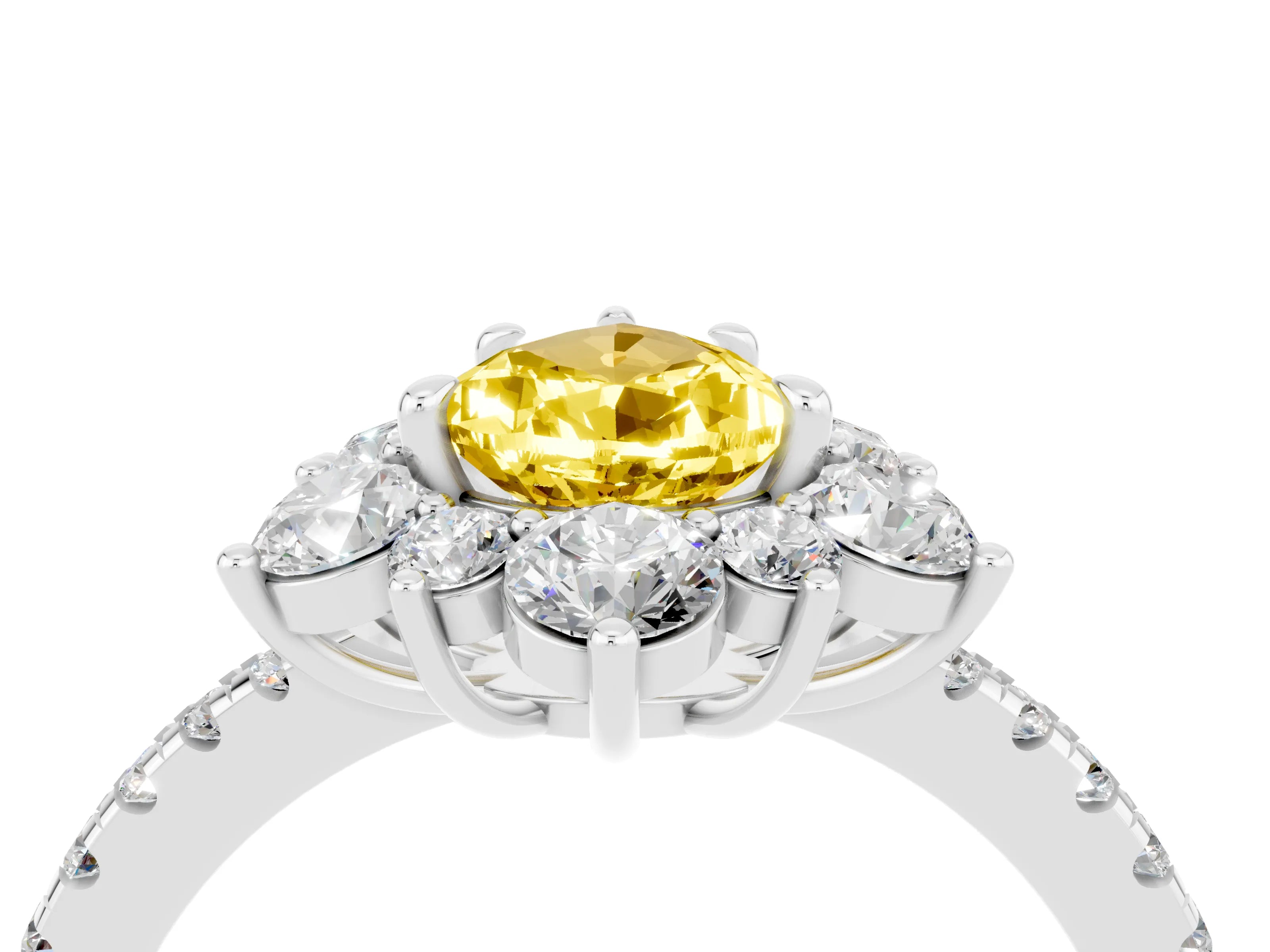 White gold Pear Cut Cut Diamond Floral Halo Pave Band with Prong Setting_4