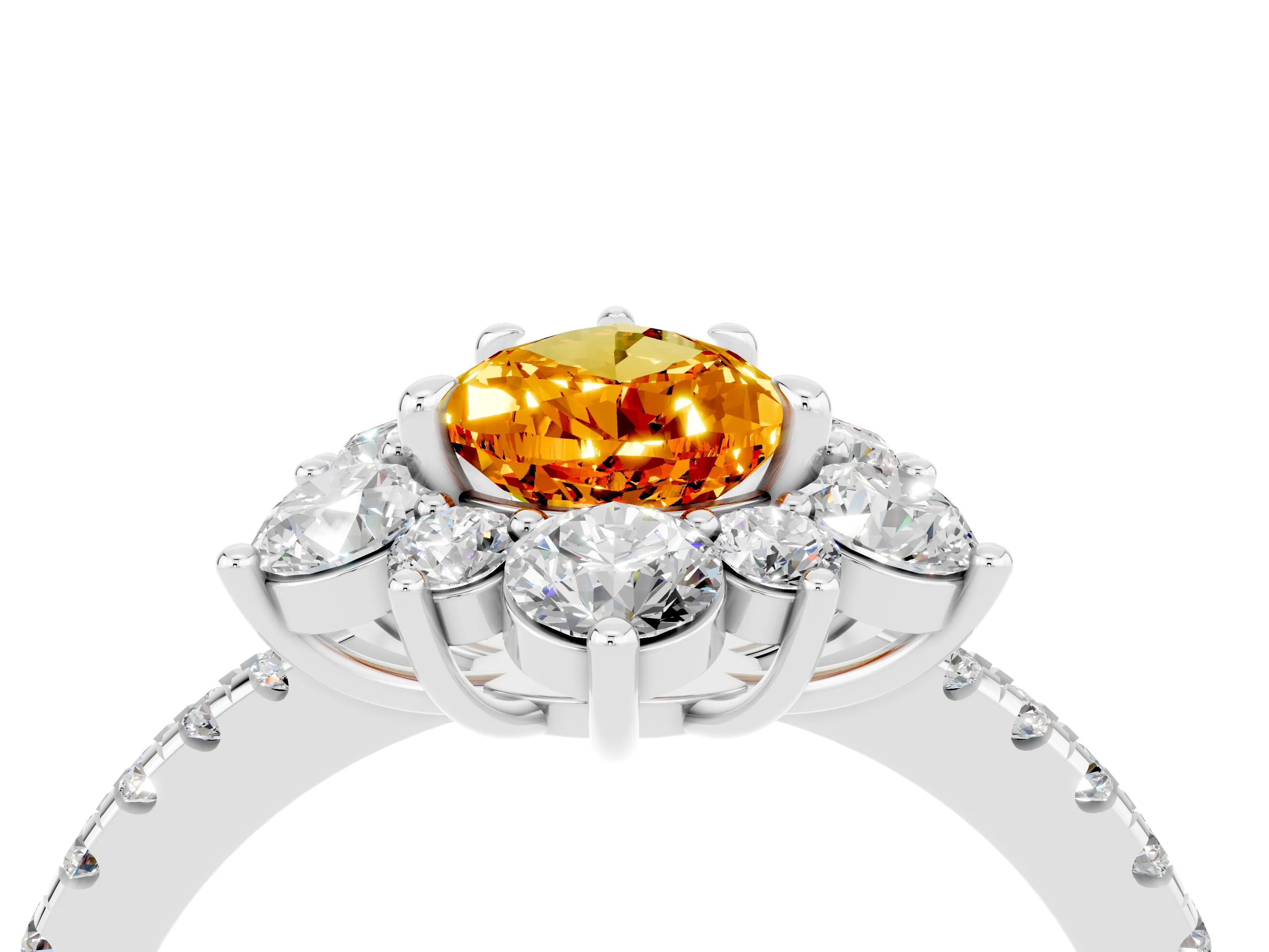 White gold Pear Cut Cut Diamond Floral Halo Pave Band with Prong Setting_4