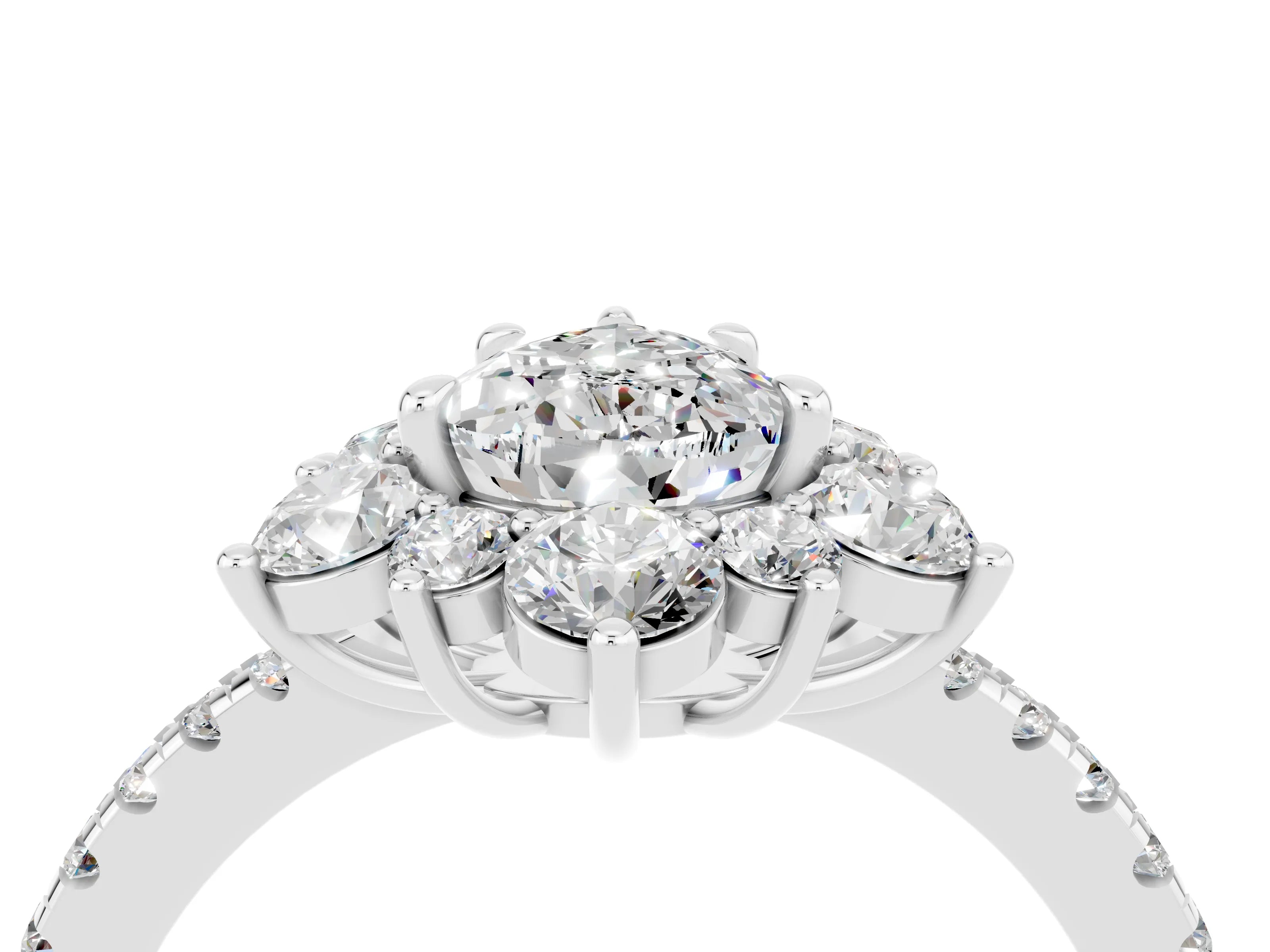 White gold Pear Cut Cut Diamond Floral Halo Pave Band with Prong Setting_4