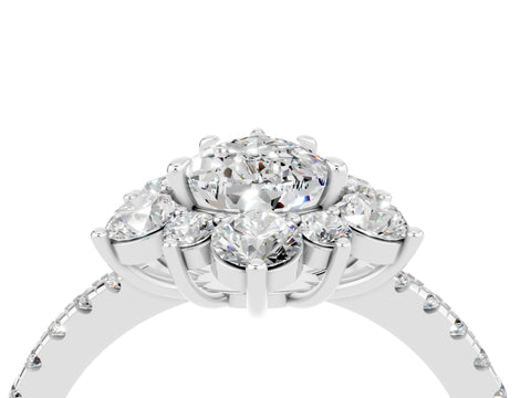 White gold Pear Cut Cut Diamond Floral Halo Pave Band with Prong Setting_4