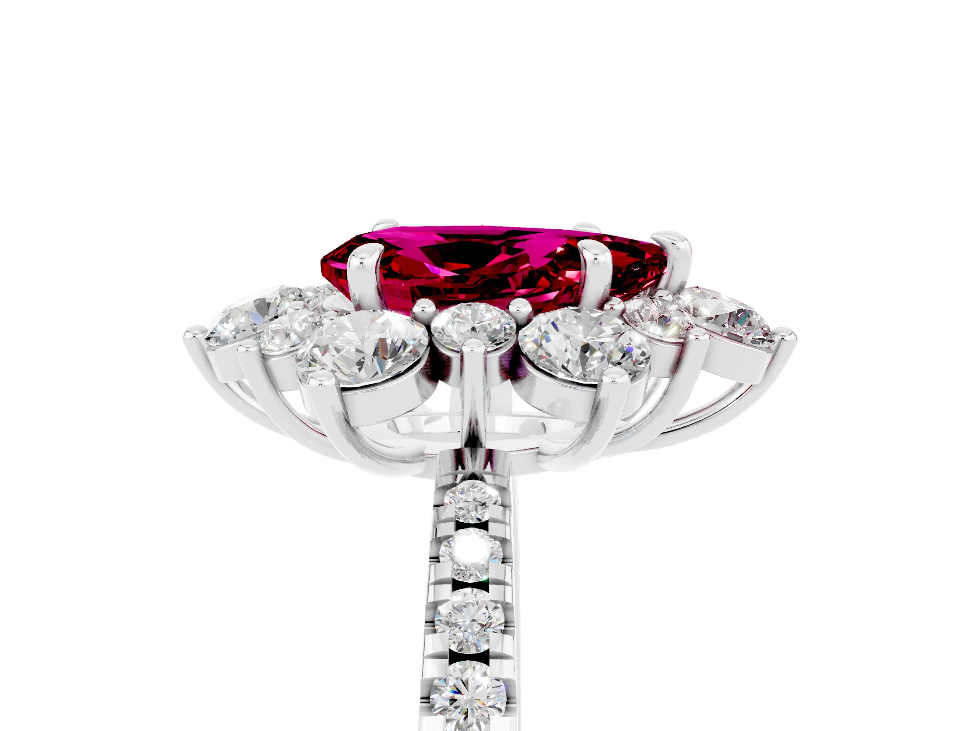 White gold Pear Cut Cut Diamond Floral Halo Pave Band with Prong Setting_5