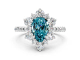 White gold Pear Cut Cut Diamond Floral Halo Pave Band with Prong Setting