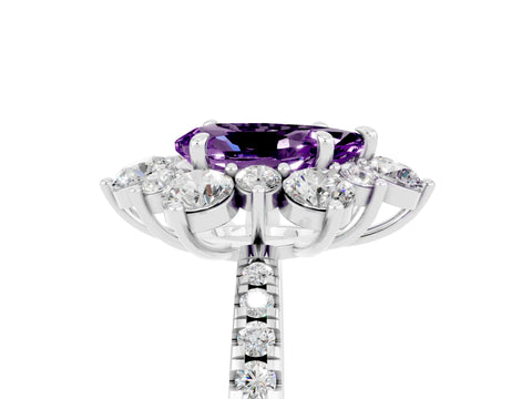 White gold Pear Cut Cut Diamond Floral Halo Pave Band with Prong Setting_5