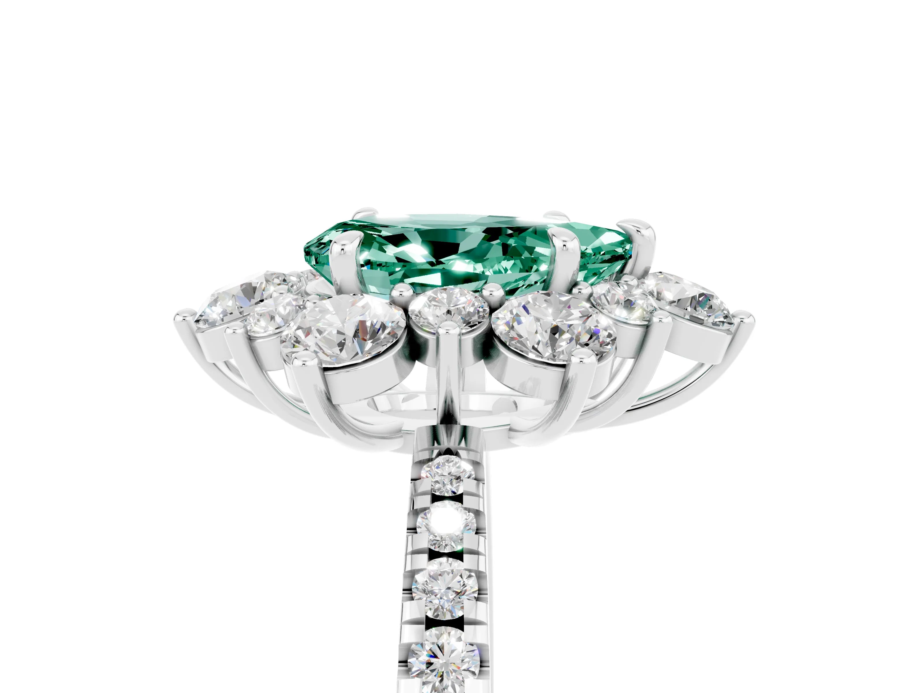White gold Pear Cut Cut Diamond Floral Halo Pave Band with Prong Setting_5