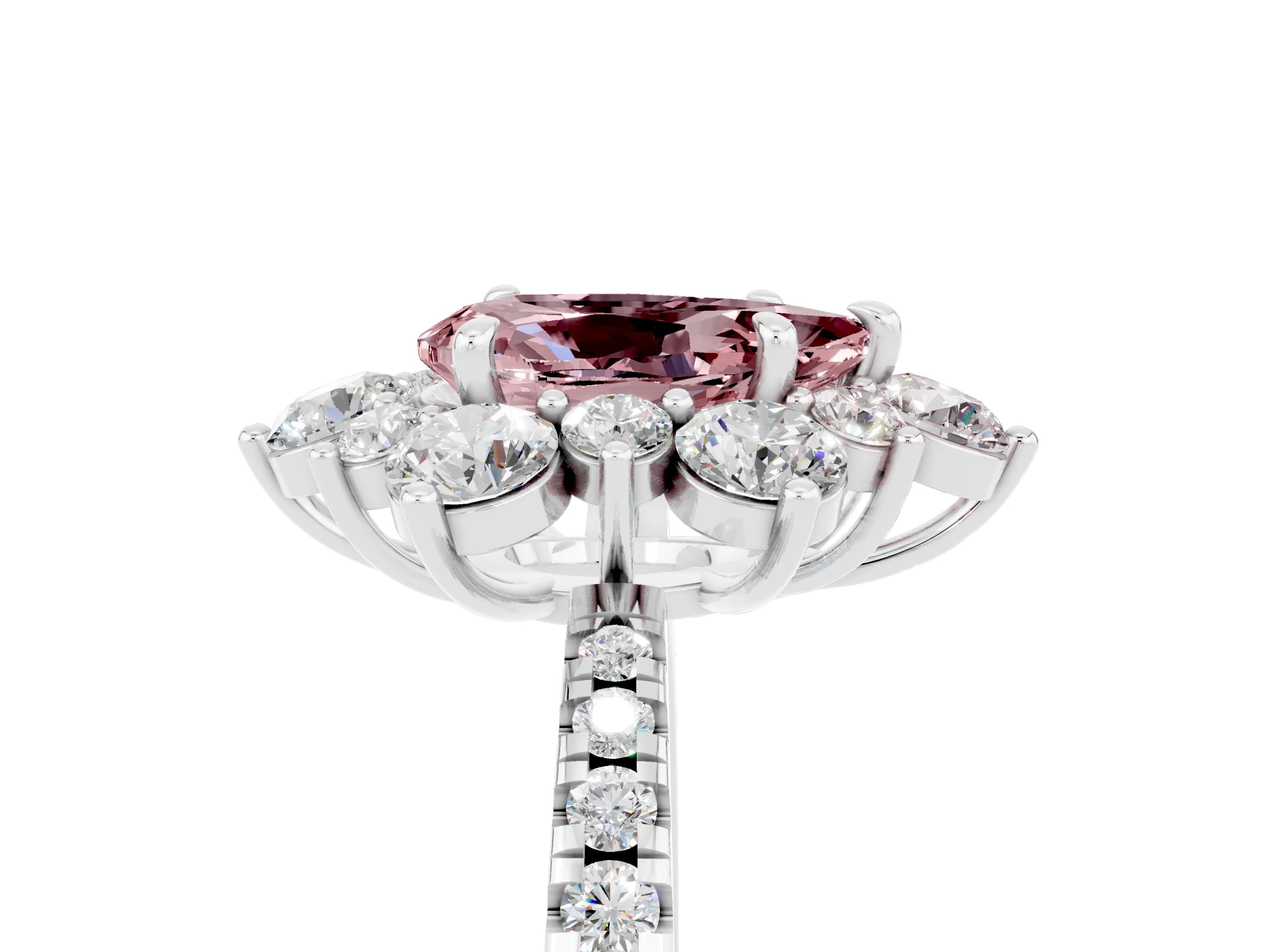 White gold Pear Cut Cut Diamond Floral Halo Pave Band with Prong Setting_5