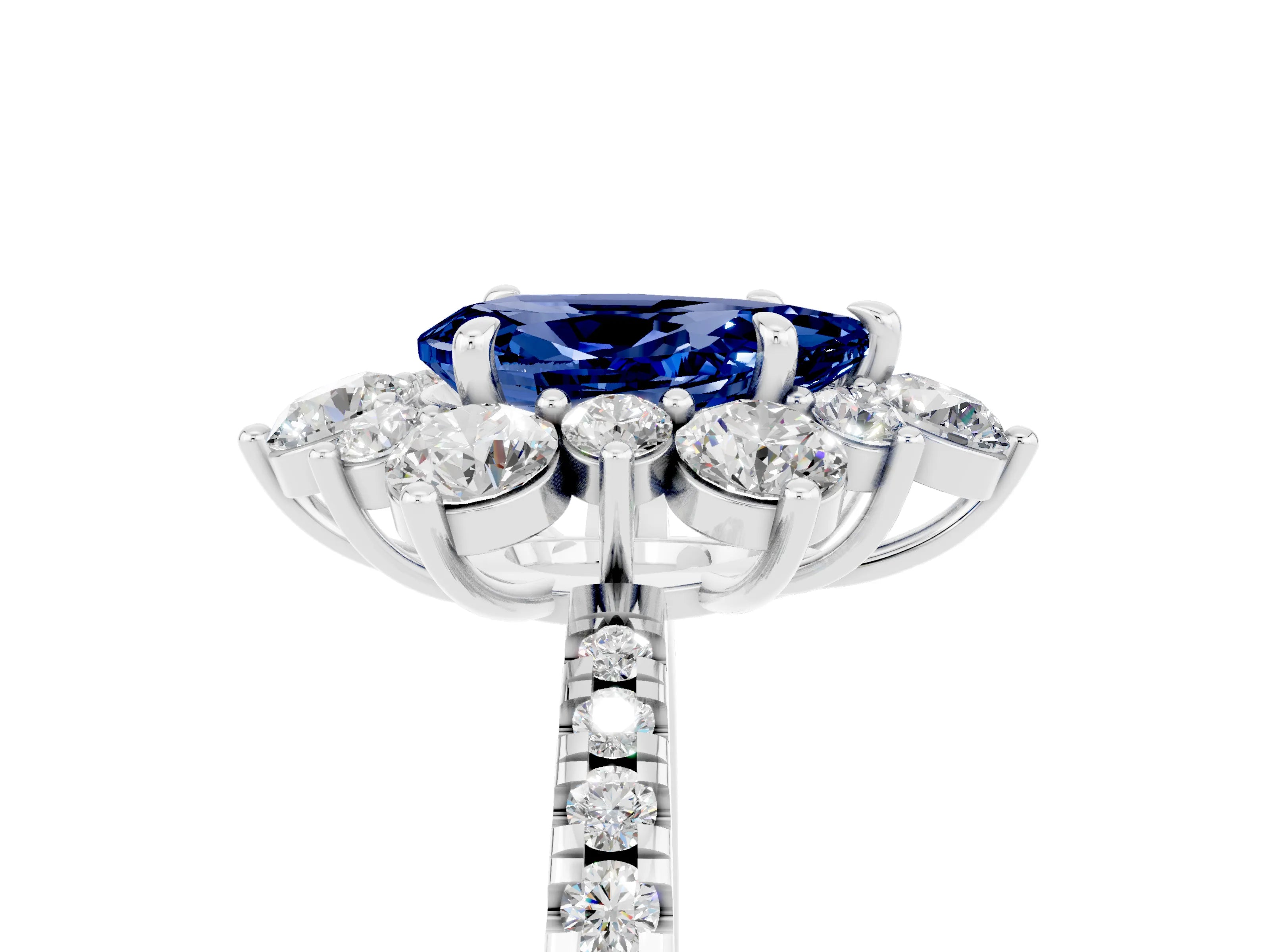 White gold Pear Cut Cut Diamond Floral Halo Pave Band with Prong Setting_5