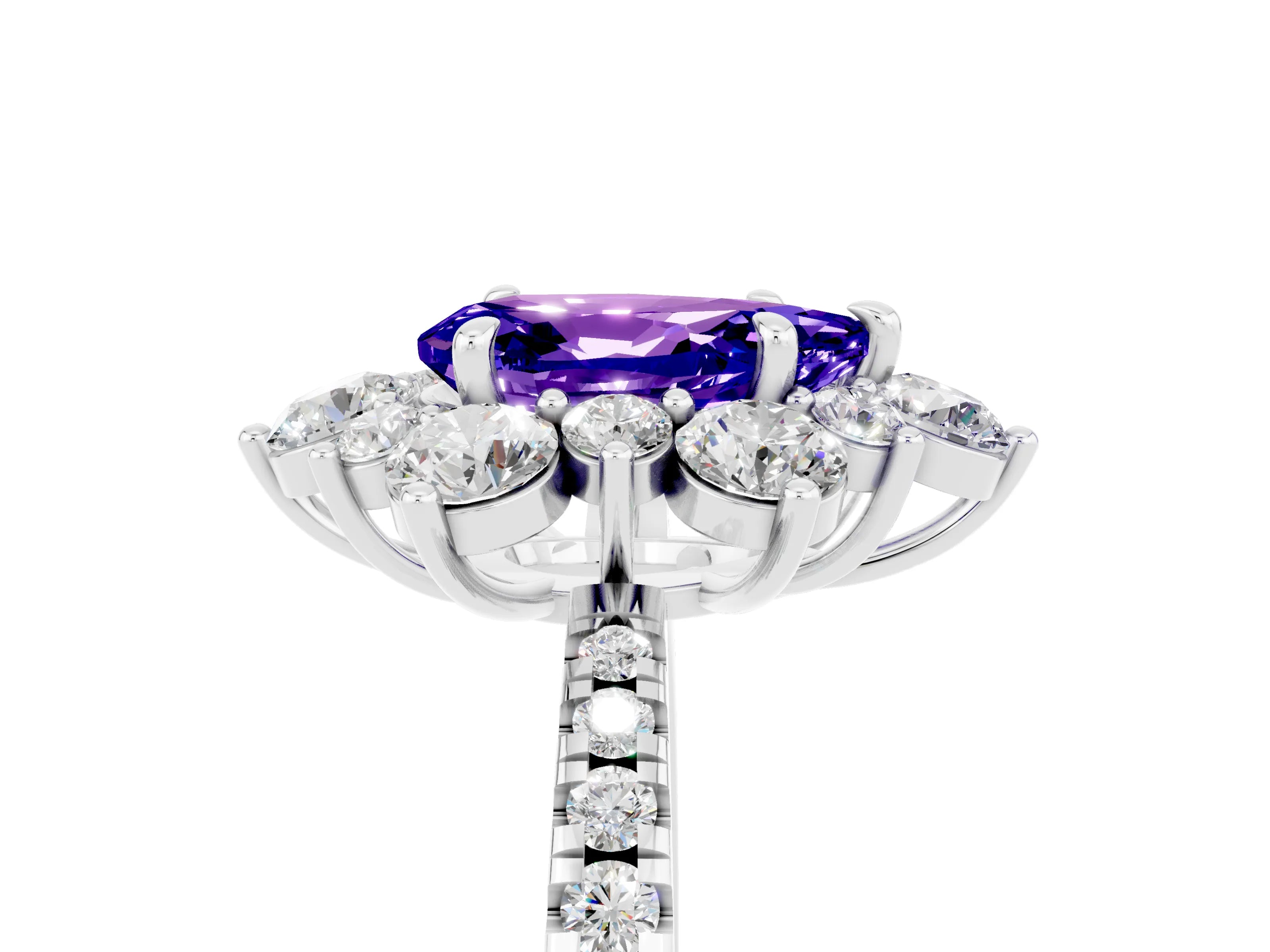 White gold Pear Cut Cut Diamond Floral Halo Pave Band with Prong Setting_5