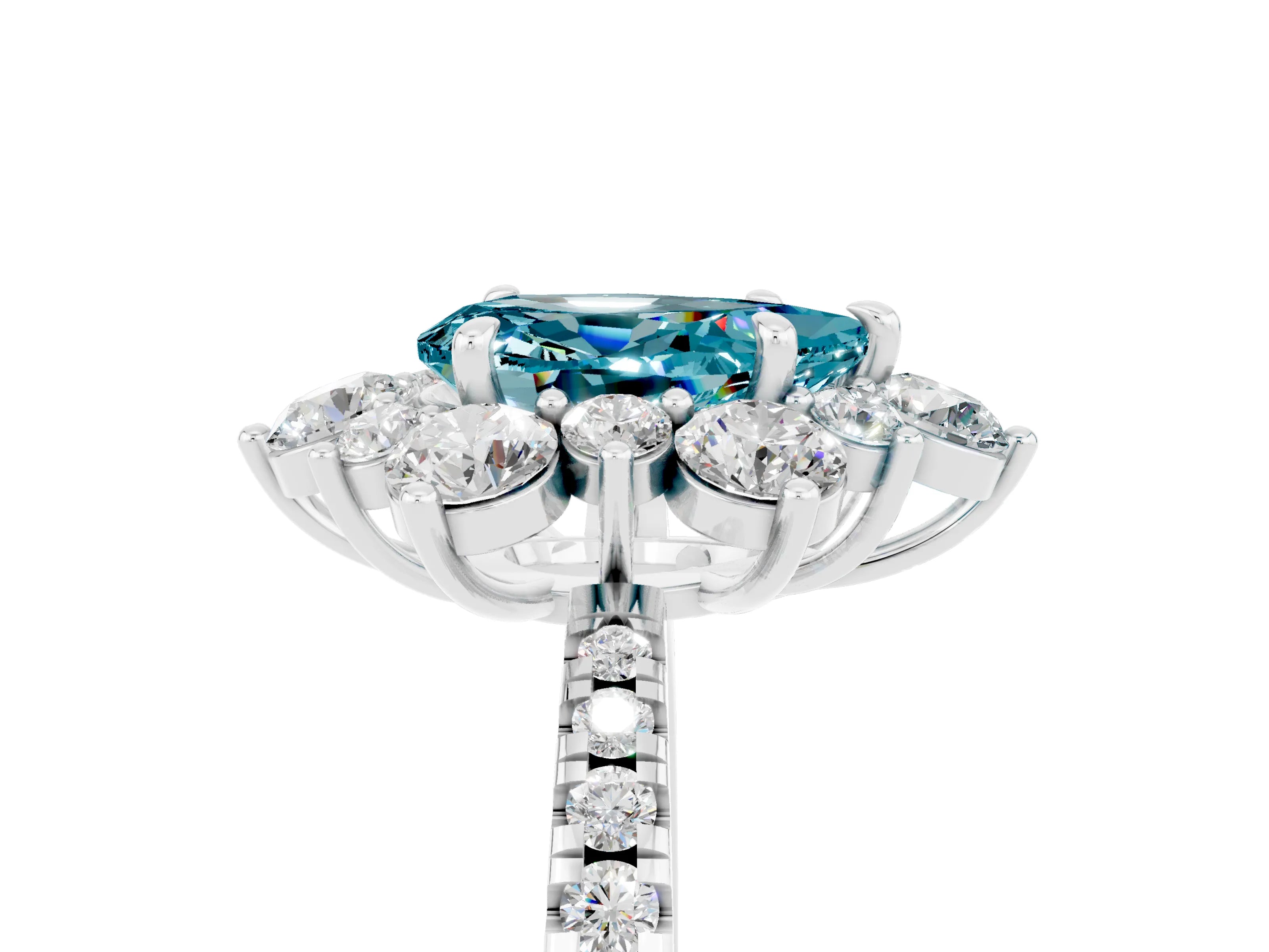 White gold Pear Cut Cut Diamond Floral Halo Pave Band with Prong Setting_5
