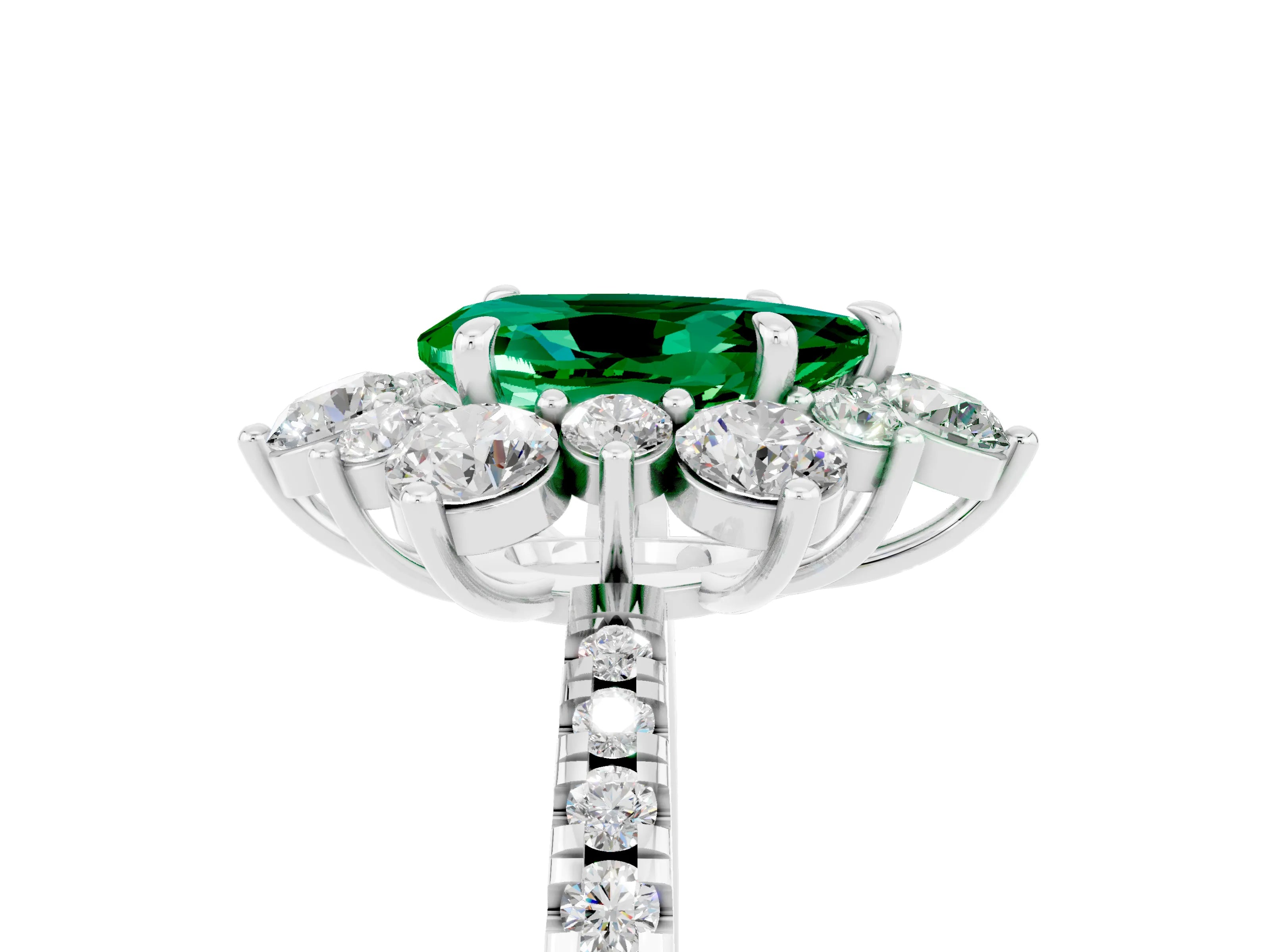 White gold Pear Cut Cut Diamond Floral Halo Pave Band with Prong Setting_5