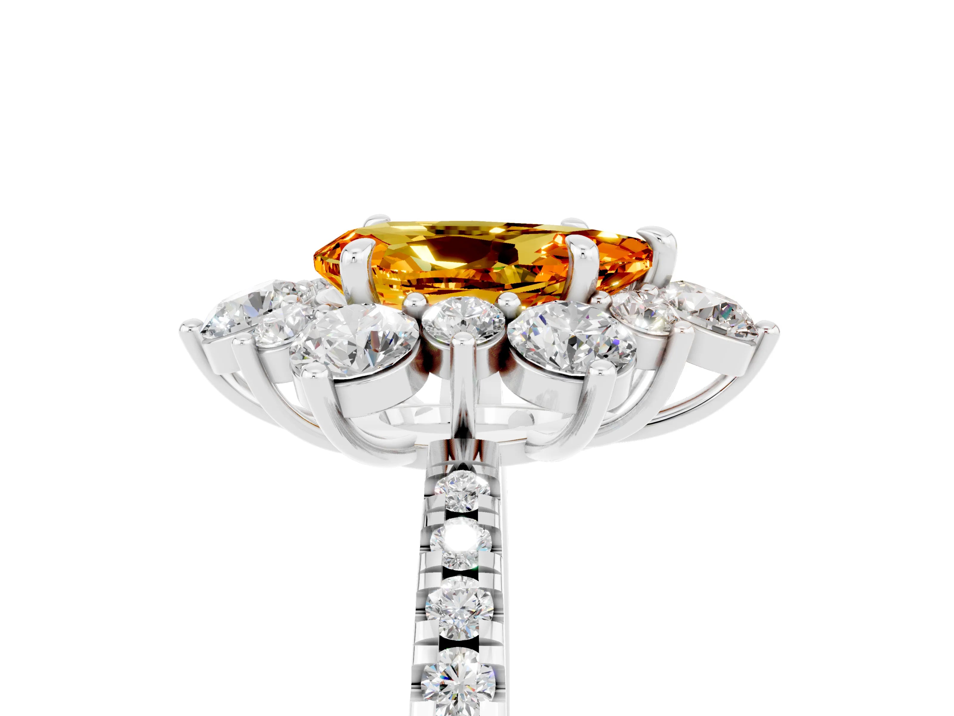 White gold Pear Cut Cut Diamond Floral Halo Pave Band with Prong Setting_5