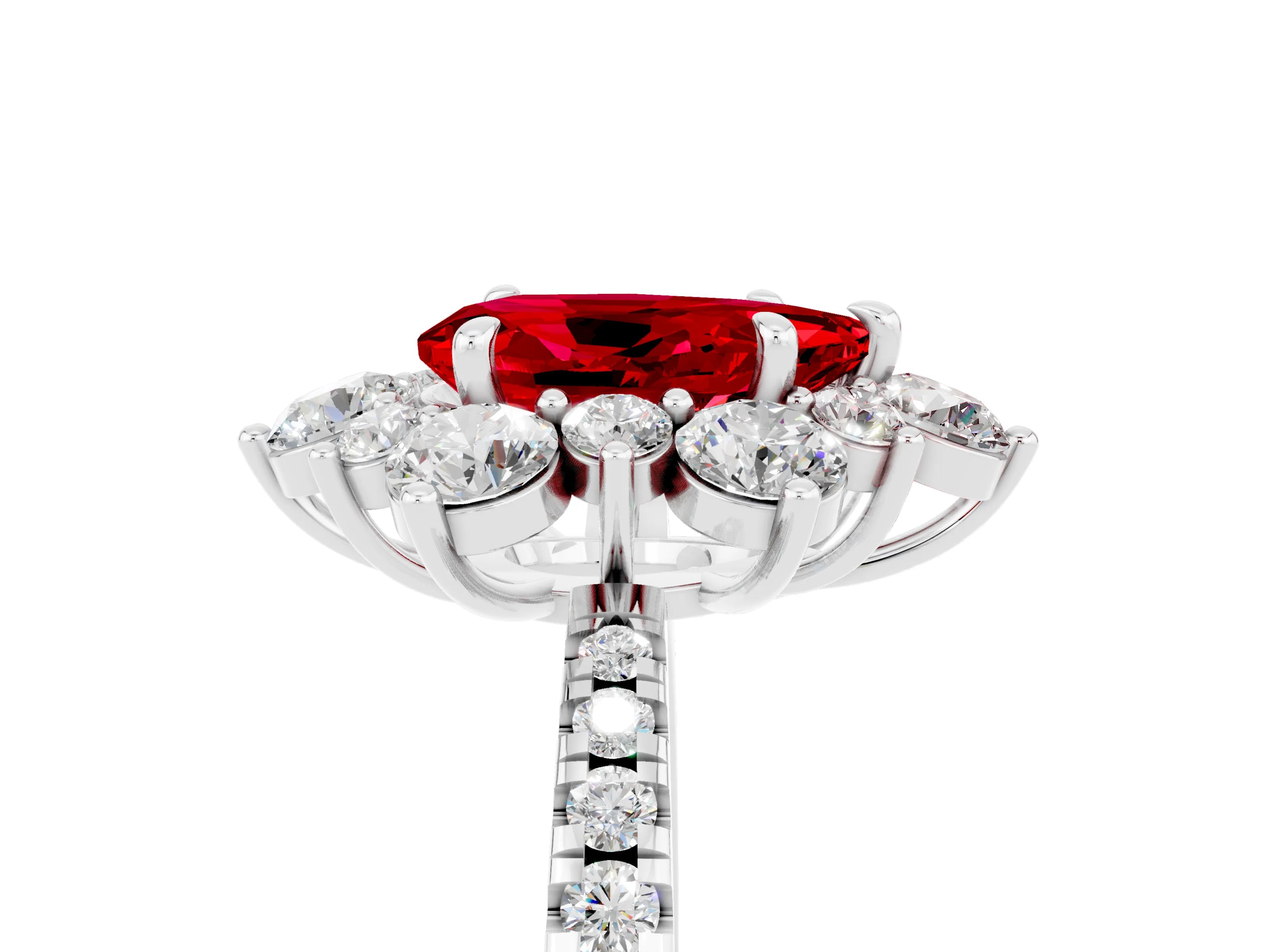 White gold Pear Cut Cut Diamond Floral Halo Pave Band with Prong Setting_5