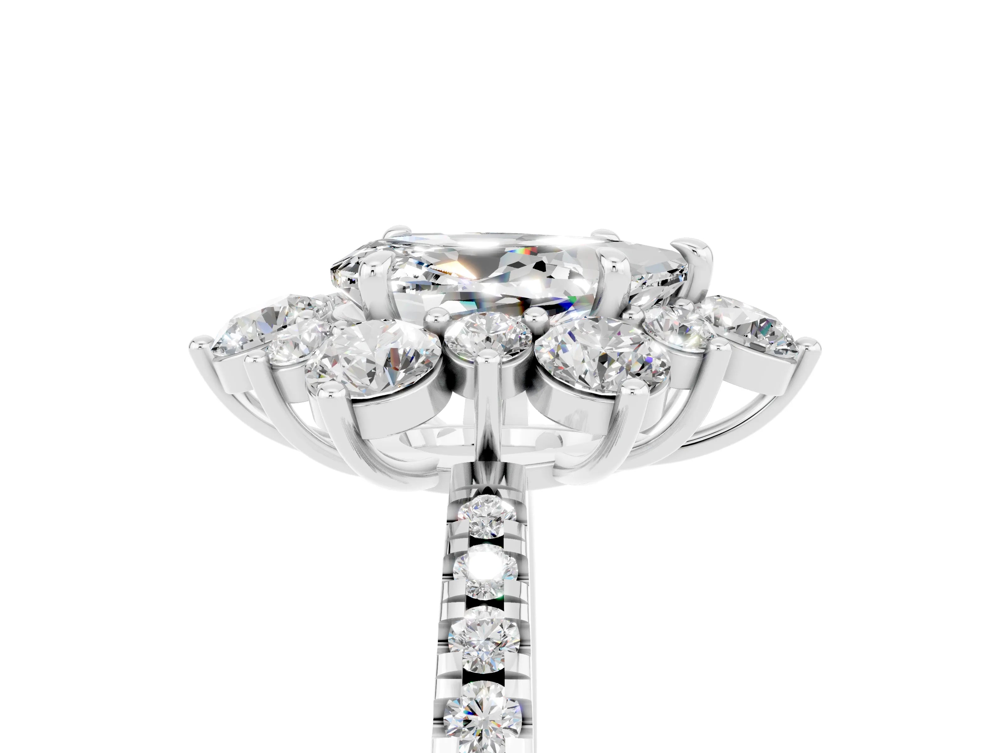 White gold Pear Cut Cut Diamond Floral Halo Pave Band with Prong Setting_5