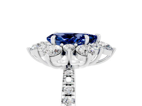 White gold Pear Cut Cut Diamond Floral Halo Pave Band with Prong Setting_5