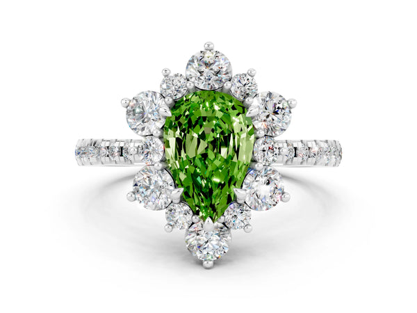 Platinum Pear Cut Cut Diamond Floral Halo Pave Band with Prong Setting