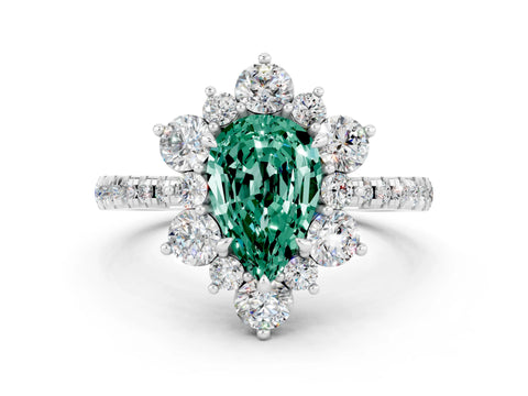 White gold Pear Cut Cut Diamond Floral Halo Pave Band with Prong Setting