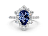 White gold Pear Cut Cut Diamond Floral Halo Pave Band with Prong Setting