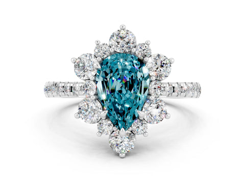 White gold Pear Cut Cut Diamond Floral Halo Pave Band with Prong Setting