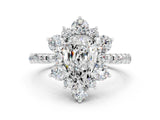 White gold Pear Cut Cut Diamond Floral Halo Pave Band with Prong Setting
