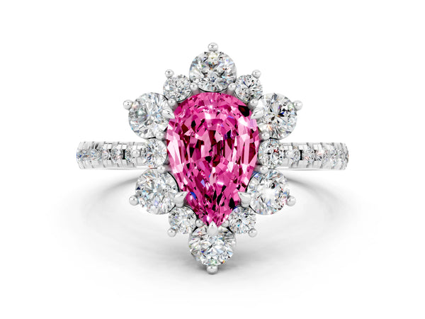 Platinum Pear Cut Cut Diamond Floral Halo Pave Band with Prong Setting