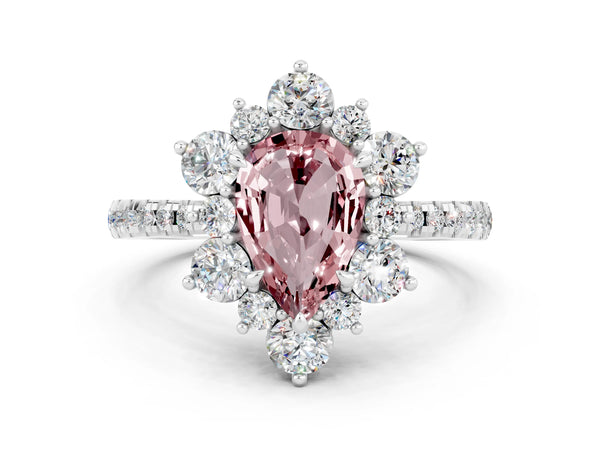 Platinum Pear Cut Cut Diamond Floral Halo Pave Band with Prong Setting