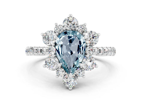 White gold Pear Cut Cut Diamond Floral Halo Pave Band with Prong Setting