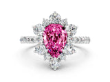 White gold Pear Cut Cut Diamond Floral Halo Pave Band with Prong Setting