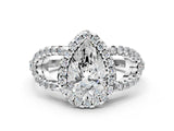White gold Pear Cut Cut Diamond Halo Engagement Ring with Open Split Pavé Band_92
