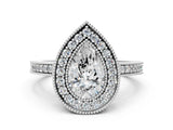 White gold Pear Cut-Cut Diamond Halo Engagement Ring with Pave Band and Prong Setting_86