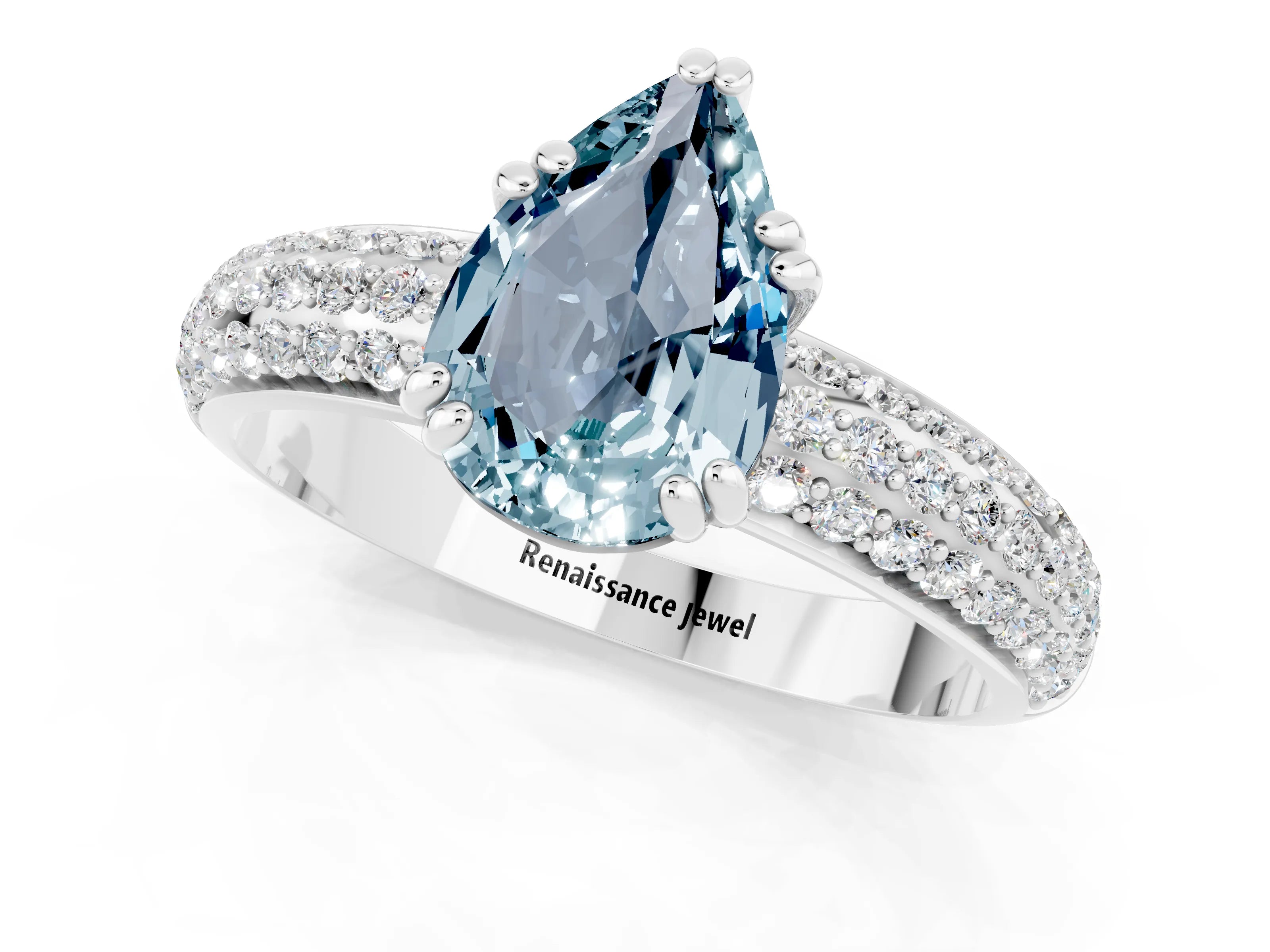 White gold Pear Cut Cut Diamond Milgrain Marquise Band with Prong Setting_1