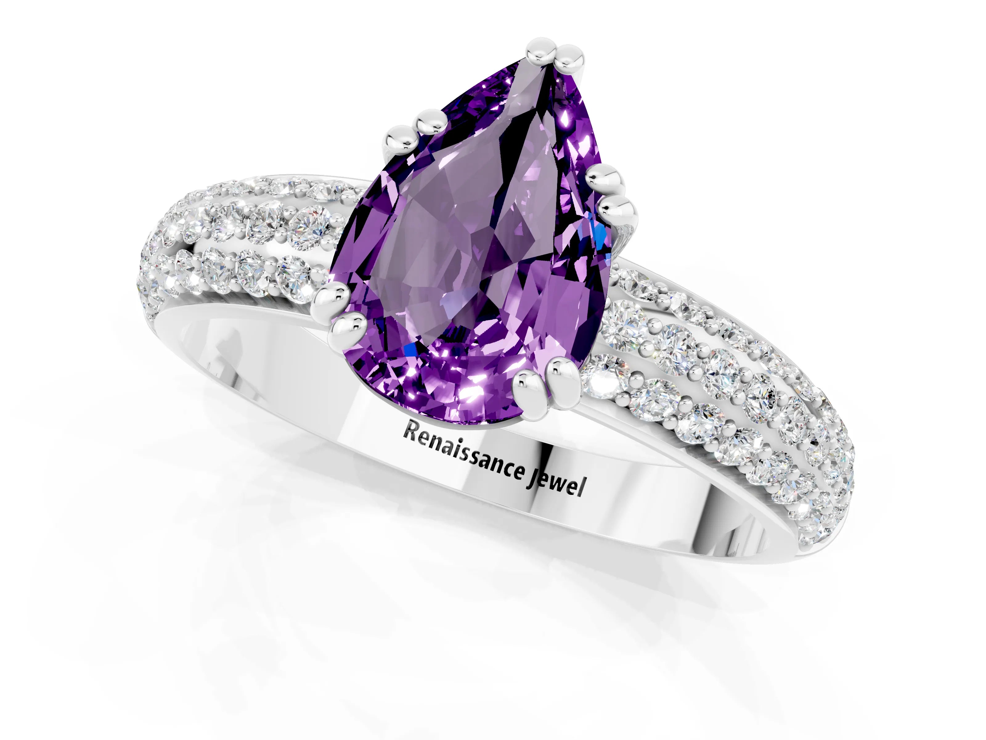 White gold Pear Cut Cut Diamond Milgrain Marquise Band with Prong Setting_1