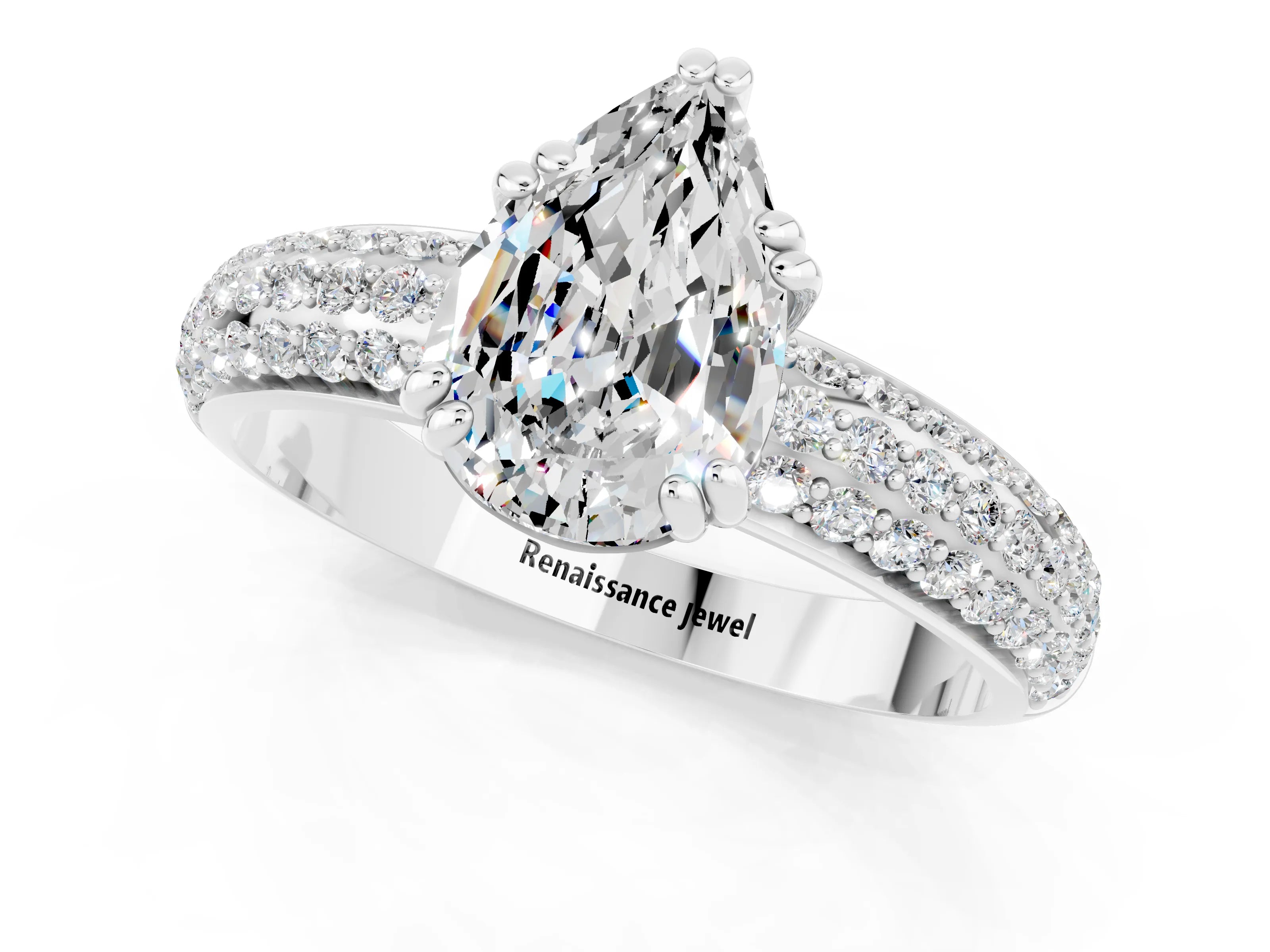 White gold Pear Cut Cut Diamond Milgrain Marquise Band with Prong Setting_1