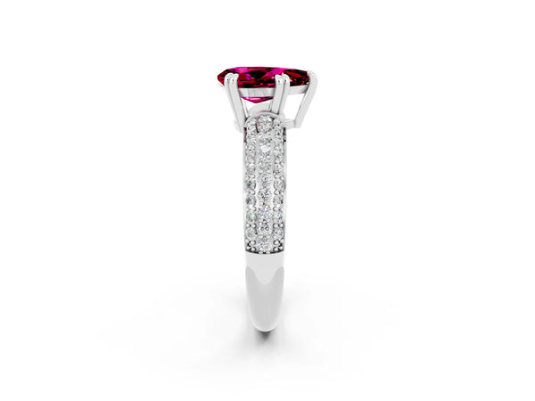 White gold Pear Cut Garnet Vintage Milgrain Ring with Round  Stations
