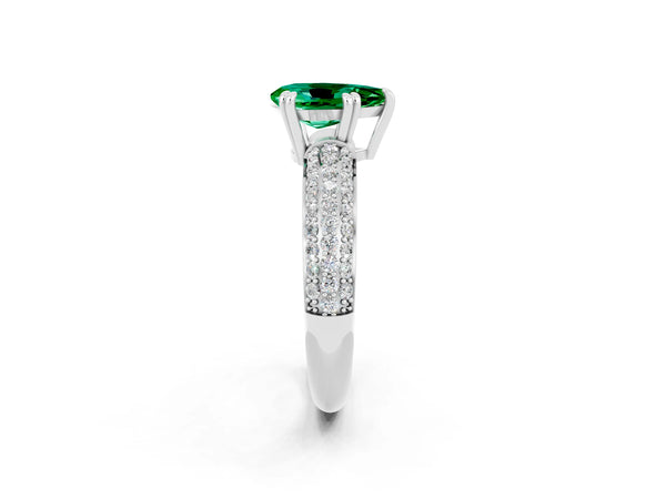 White gold Pear Cut Emerald Vintage Milgrain Ring with Round  Stations