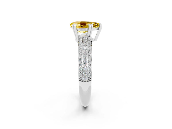 Platinum Pear Cut Yellow Sapphire Vintage Milgrain Ring with Round  Stations