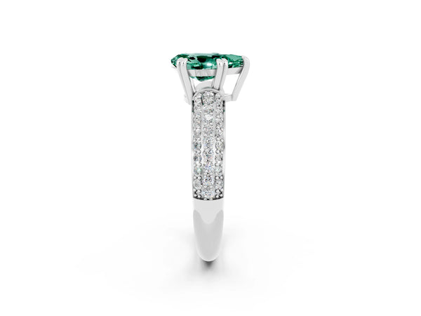 White gold Pear Cut Green Sapphire Vintage Milgrain Ring with Round  Stations