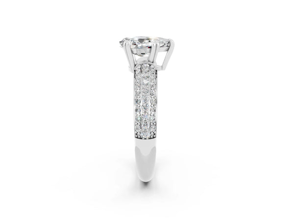 White gold Pear Cut Moissanite Vintage Milgrain Ring with Round  Stations