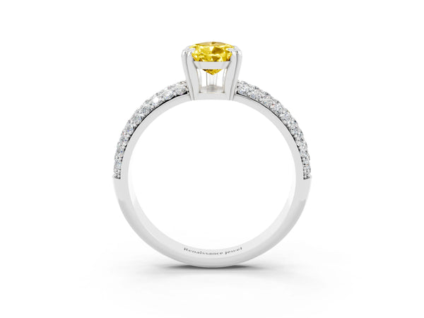 White gold Pear Cut Yellow Sapphire Vintage Milgrain Ring with Round  Stations