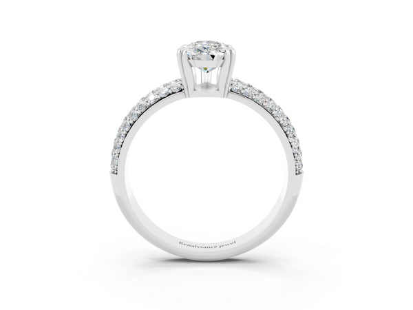 Silver Pear Cut Moissanite Vintage Milgrain Ring with Round  Stations