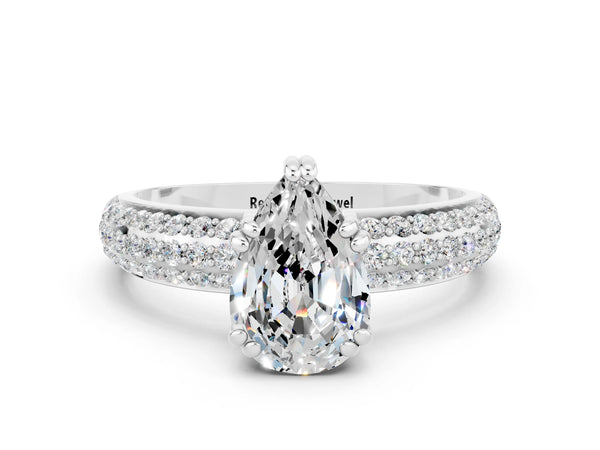Silver Pear Cut Moissanite Vintage Milgrain Ring with Round  Stations