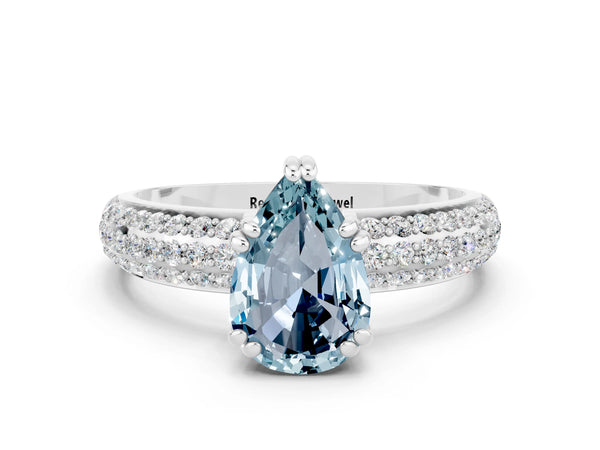 Sterling Silver Pear-Shaped Aquamarine Vintage Milgrain Engagement Ring
