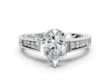 White gold Pear Cut Cut Diamond Milgrain Pave Band Four-Prong Setting Ring_7