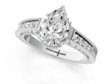 White gold Pear Cut Cut Diamond Milgrain Pave Band Four-Prong Setting Ring_8