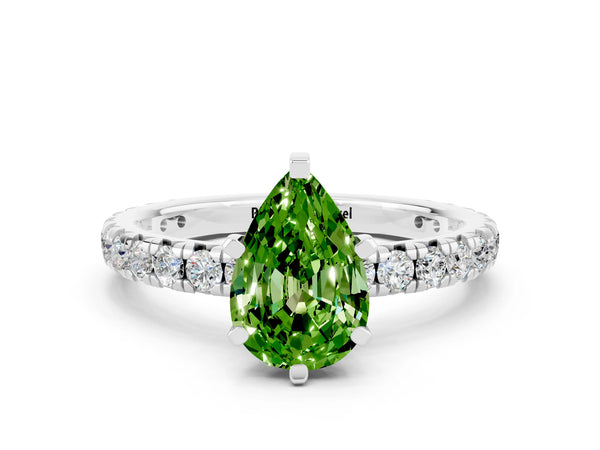 Silver Pear Cut Cut Diamond Pavé Band with Four-Prong Setting