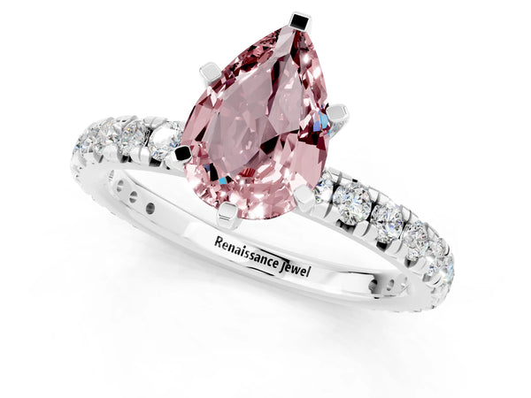 White gold Pear Cut Cut Diamond Pavé Band with Four-Prong Setting