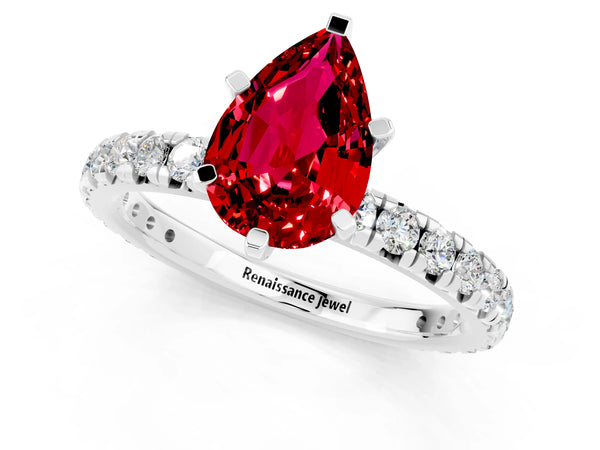 Platinum Pear Cut Cut Diamond Pavé Band with Four-Prong Setting